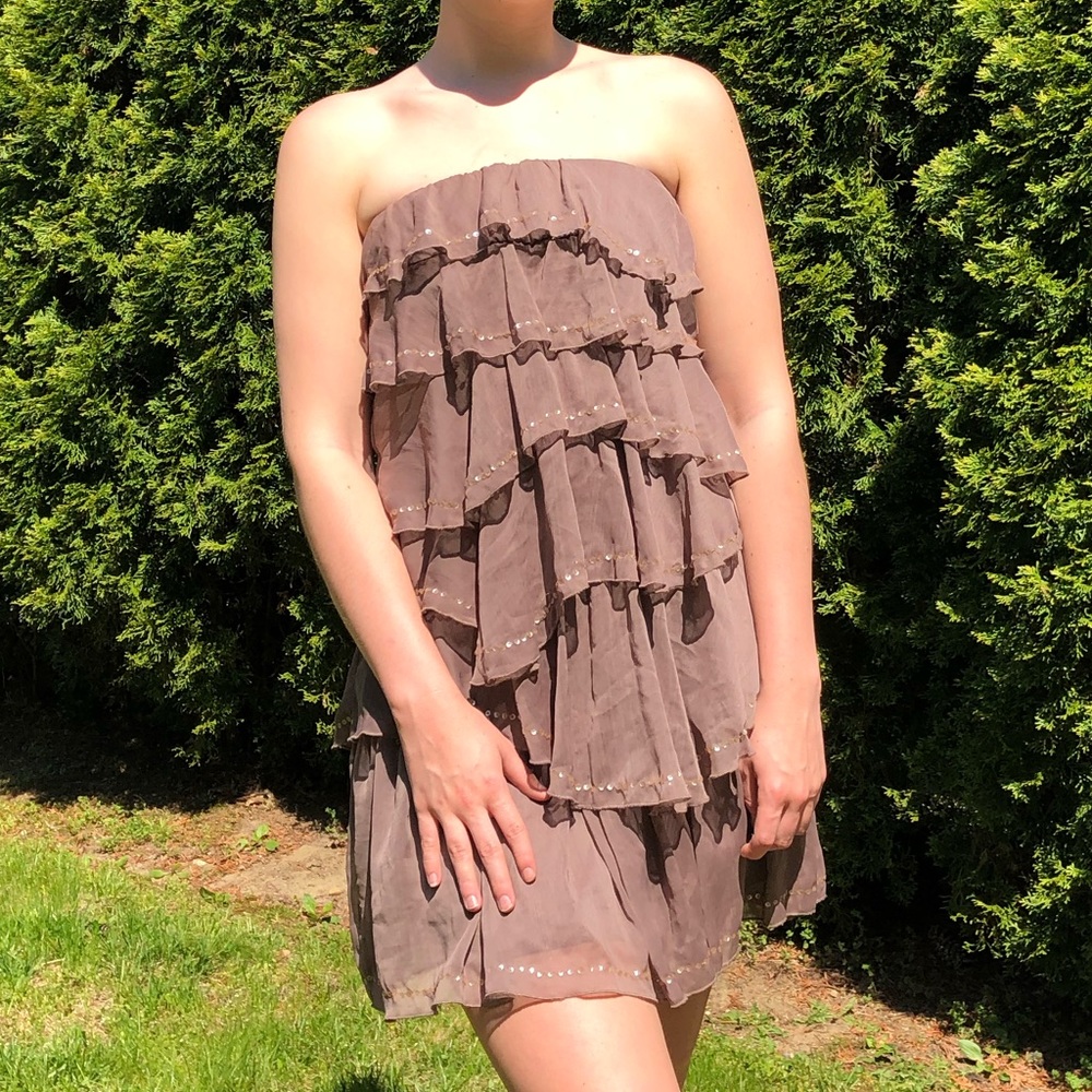Sequined Brown Tiered Dress